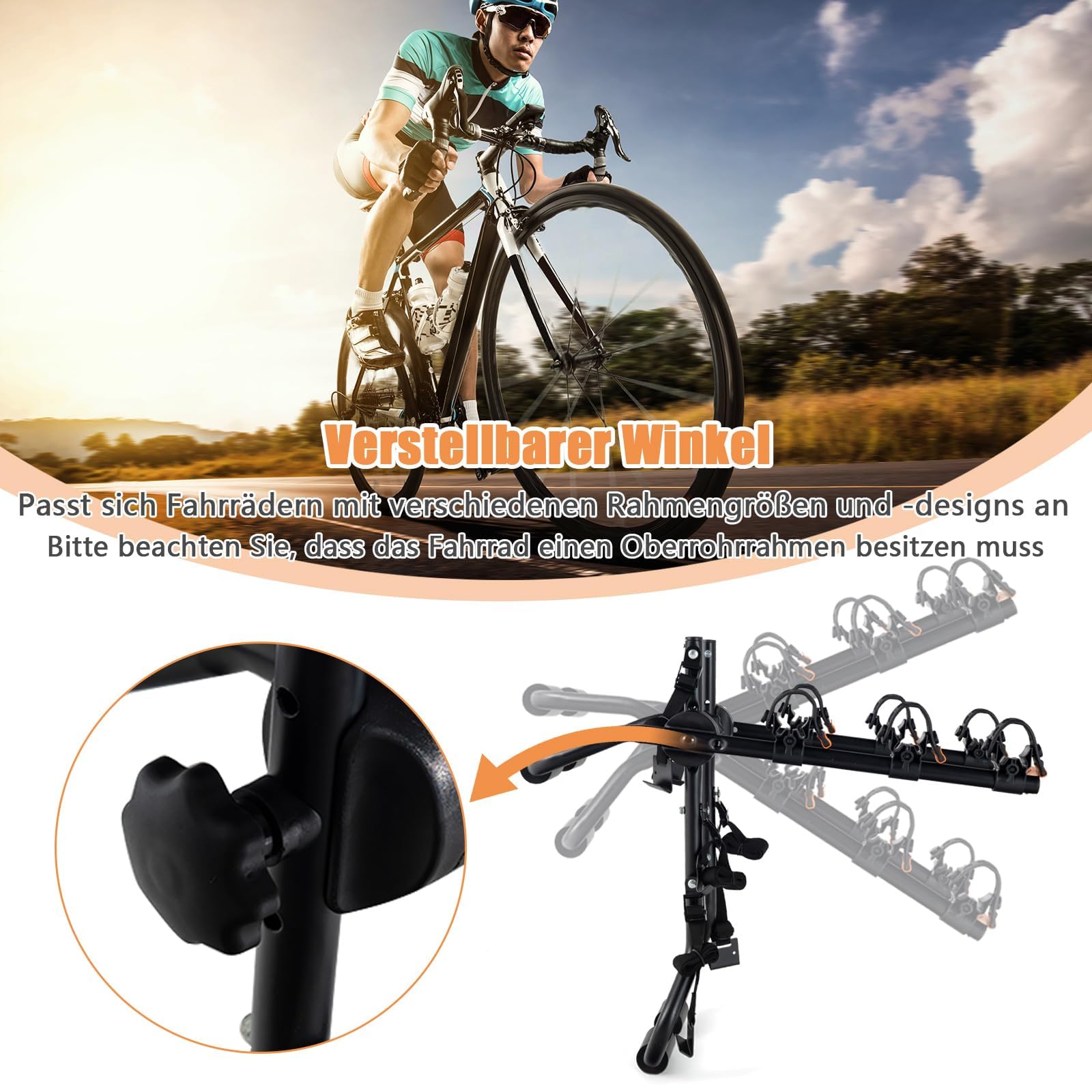 COSTWAY Kofferraum Fahrradträger für 3 Fahrräder, Heckklappenfahrradträger klappbar mit Verstellbarer Länge, Höhe & Winkel, Heckklappenträger bis 45 kg, für Autos, LKWs, SUVs & Minivans