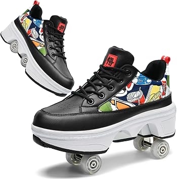 Roller Skates Shoe, Trainers/Skates Shoes 2 in 1 with Wheels for Boys and Girl, Women and Men, Adjustable Double Row Skating Shoes for Kids
