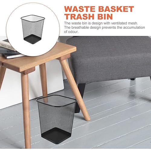 Miniatura 4 de NAMOARLY Cubo de basura cuadrado de malla negro pequeño bote de basura negro de alambre negro, fuente de agua solar, tablero de anuncios verde,