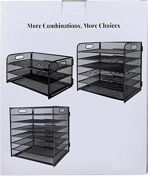 Paper Letter Tray with Handle, 5 Tier Metal Mesh Desk File Organizer, A4 Paper Desktop Filing Trays, Desk Tidy Magazine Document Holder for Home Office, Black