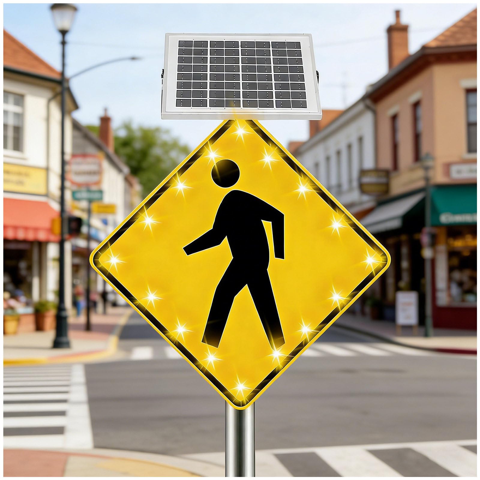Cielobloen Multicolor 24/30 Inch Solar Led Pedestrian Sign, Aluminum Pedestrian Road Warning Signs Traffic, High Brightness Pedestrian Traffic Warning Light, Ip65, For School Urban/Road Park Community 24"