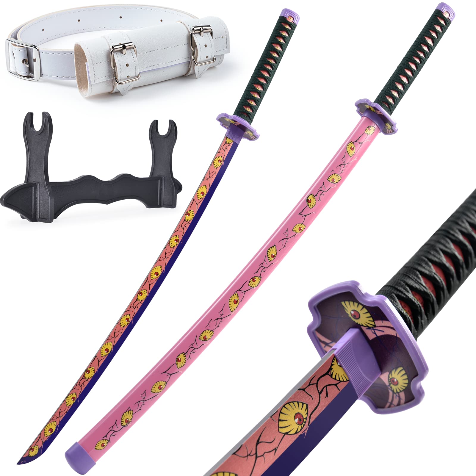 Demon Slayer Sword 41inch,with Display Stand and Belt, Rengoku Sword/Tanjiro Sword/Zenitsu Sword/Anime Original Texture,for Demon Slayer Cosplay and Collection,Various Styles Available