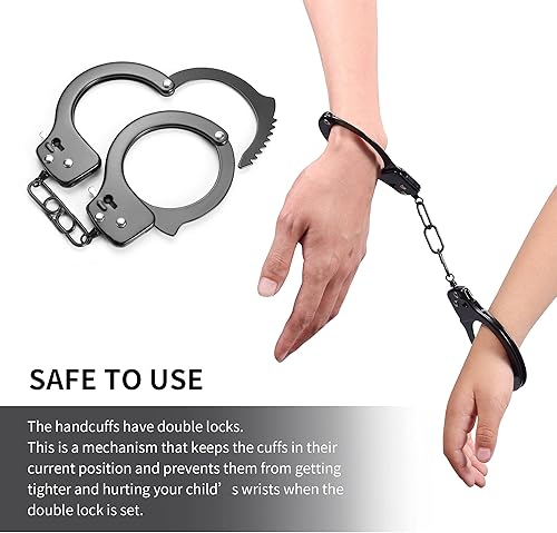 Miniatura 5 de SIFREAW Toy Handcuffs with Keys Metal Handcuffs Safety Stage Party Props Pretend Play Handcuffs for Kids Negro, Rosa, plateado