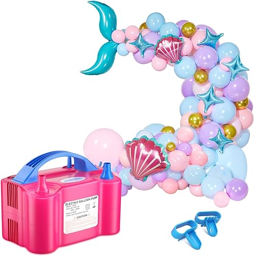 AGPTEK Bomba eléctrica de globo de aire, infladorsoplador portátil de doble boquilla de 110 V 600 W, con kit de guirnalda de globos de sirena de 110