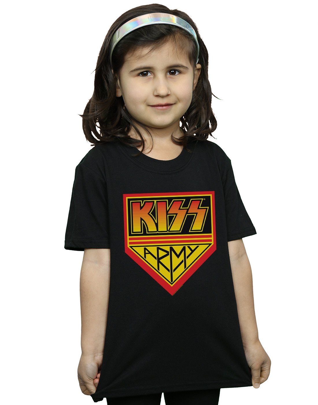 Absolute Cult Girls Black Kiss Army Logo T-Shirt 9-11 Years