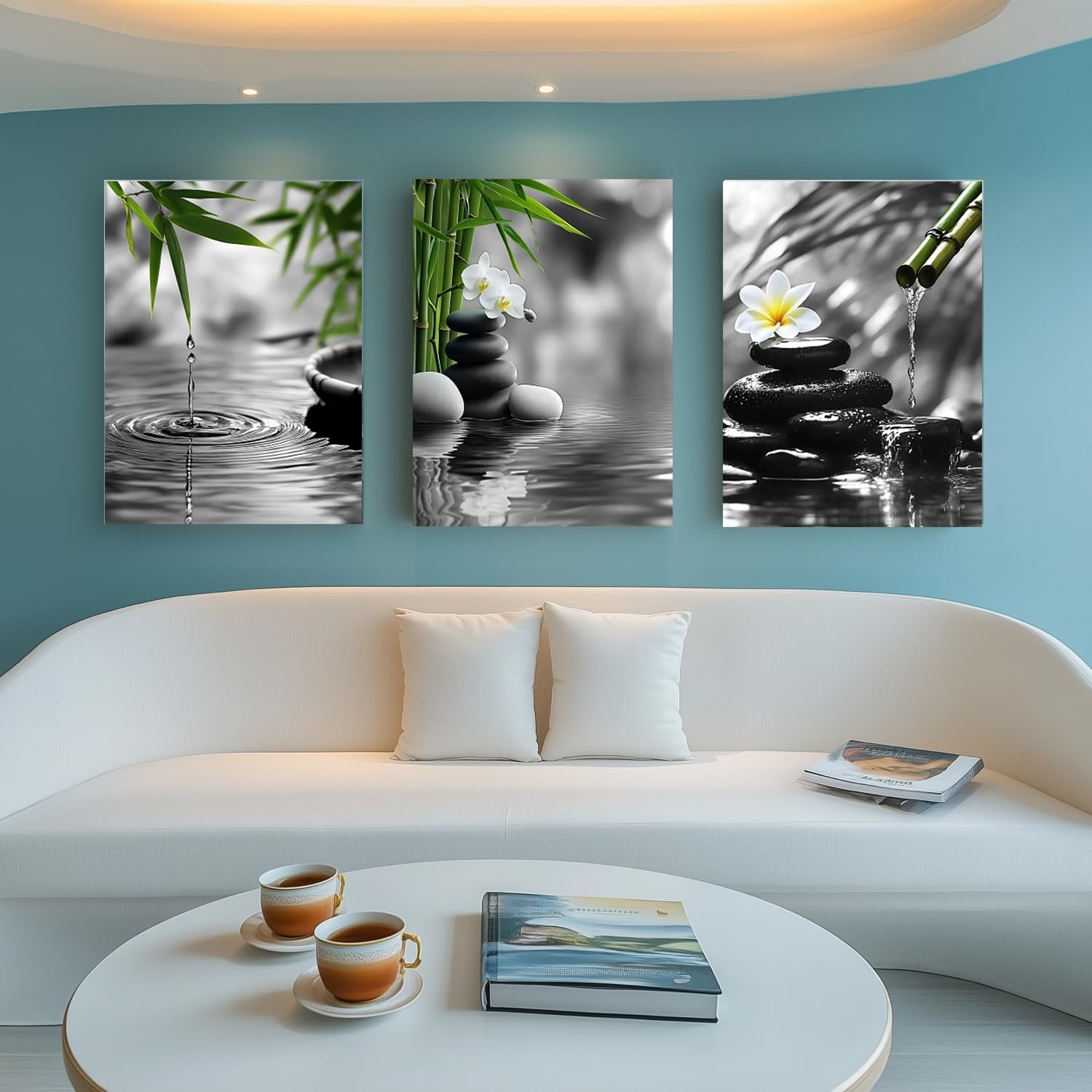 Yxbhhym Black and White Zen Wall Art Poster Gray Prints Green Room Decor Buddha Canvas Pictures Zen Artwork for Spa Living Room Wall Decoration Bathroom Wall Art Bedroom Home Decor Framed