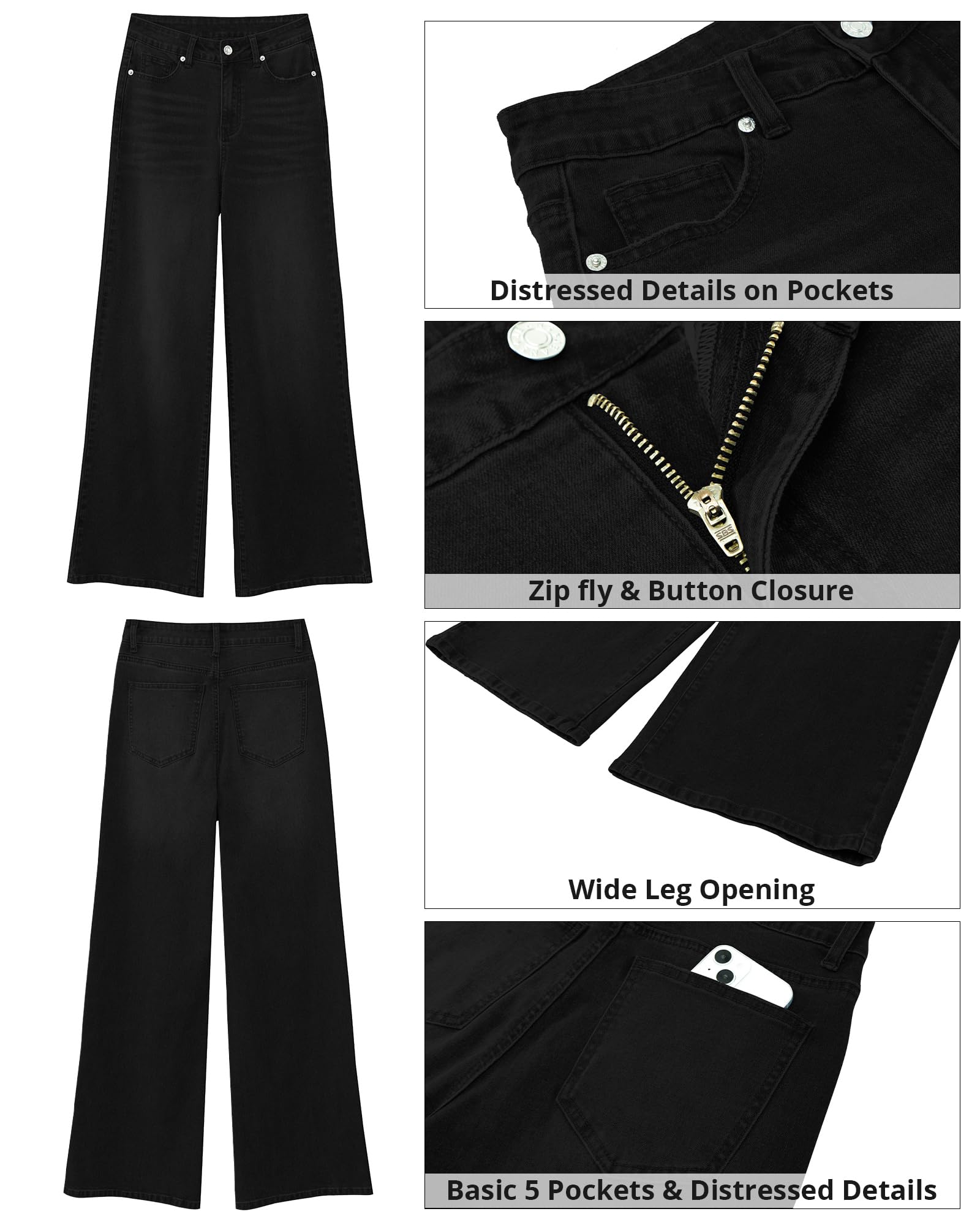 Vetinee Wide Leg Jeans Straight Jean Femme