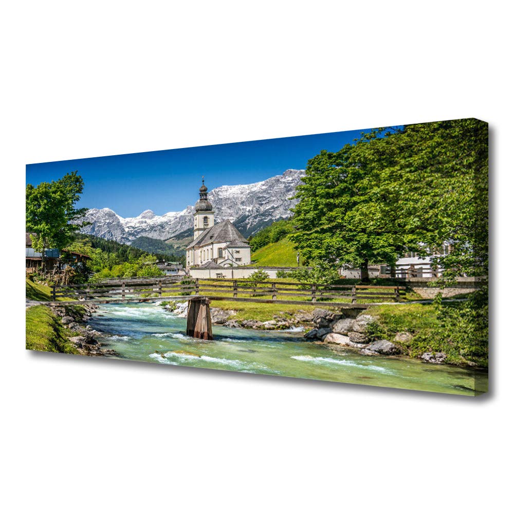 Tableau imprimés toile moderne 125x50cm paysage pont nature église