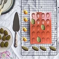 Vista 4 de Molde de madeleine de 20 cavidades, 2 moldes de silicona antiadherentes, molde para hornear pasteles en forma de concha (rojo ladrillo)