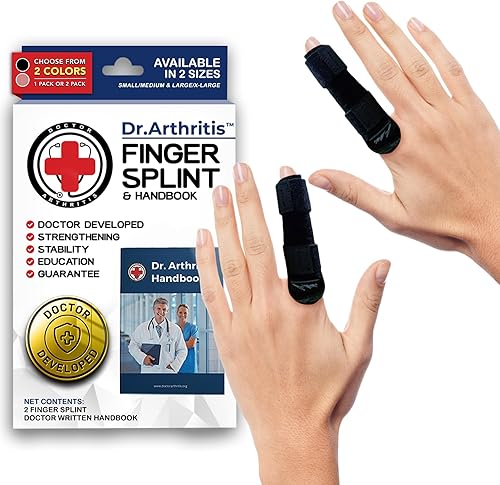 Dr. Arthritis Doctor Developed - Férula para dedos acolchada para enderezar (negro, SM, paquete de 2)