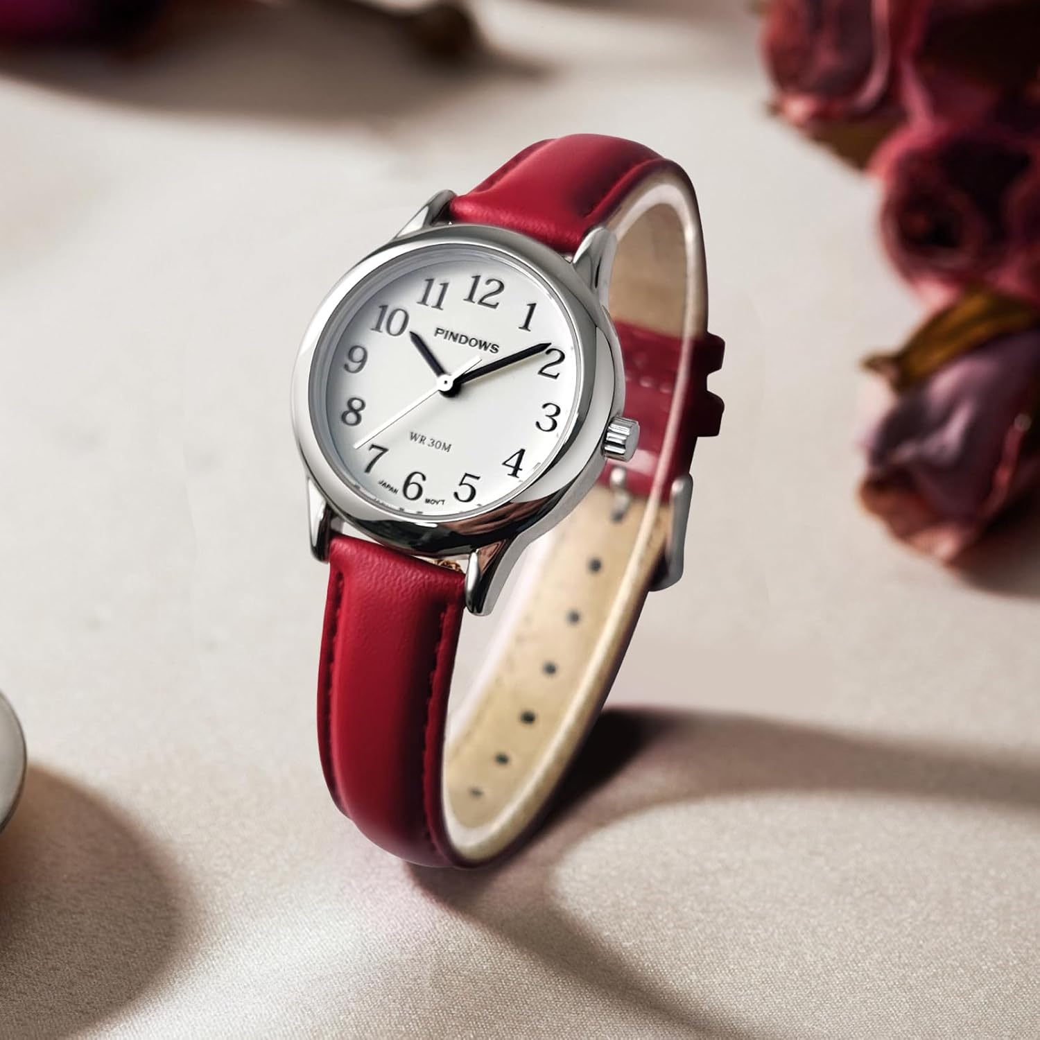 PINDOWS Minimalist Watches for Women, Gold-Tone Case with Black Leather Strap, Fashionable, Everyday Elegant Quartz Analog Dress Watch - Image 6