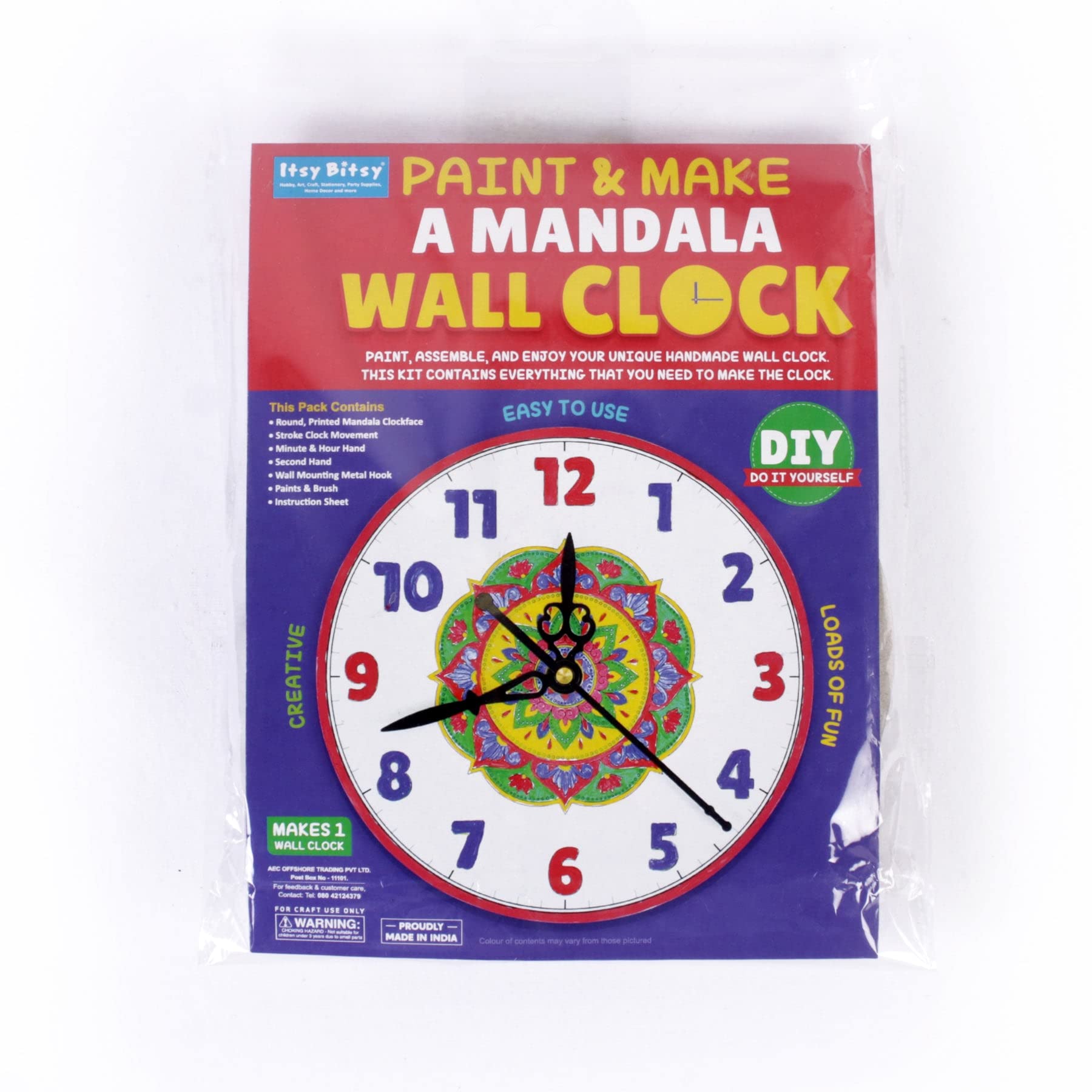 Little Birdie Clock Making DIY Kit Paint & Make A Mandala 1Pack|Preprinted Clock Face with Screw|Home, Wall, Office Décor|Paint Kit