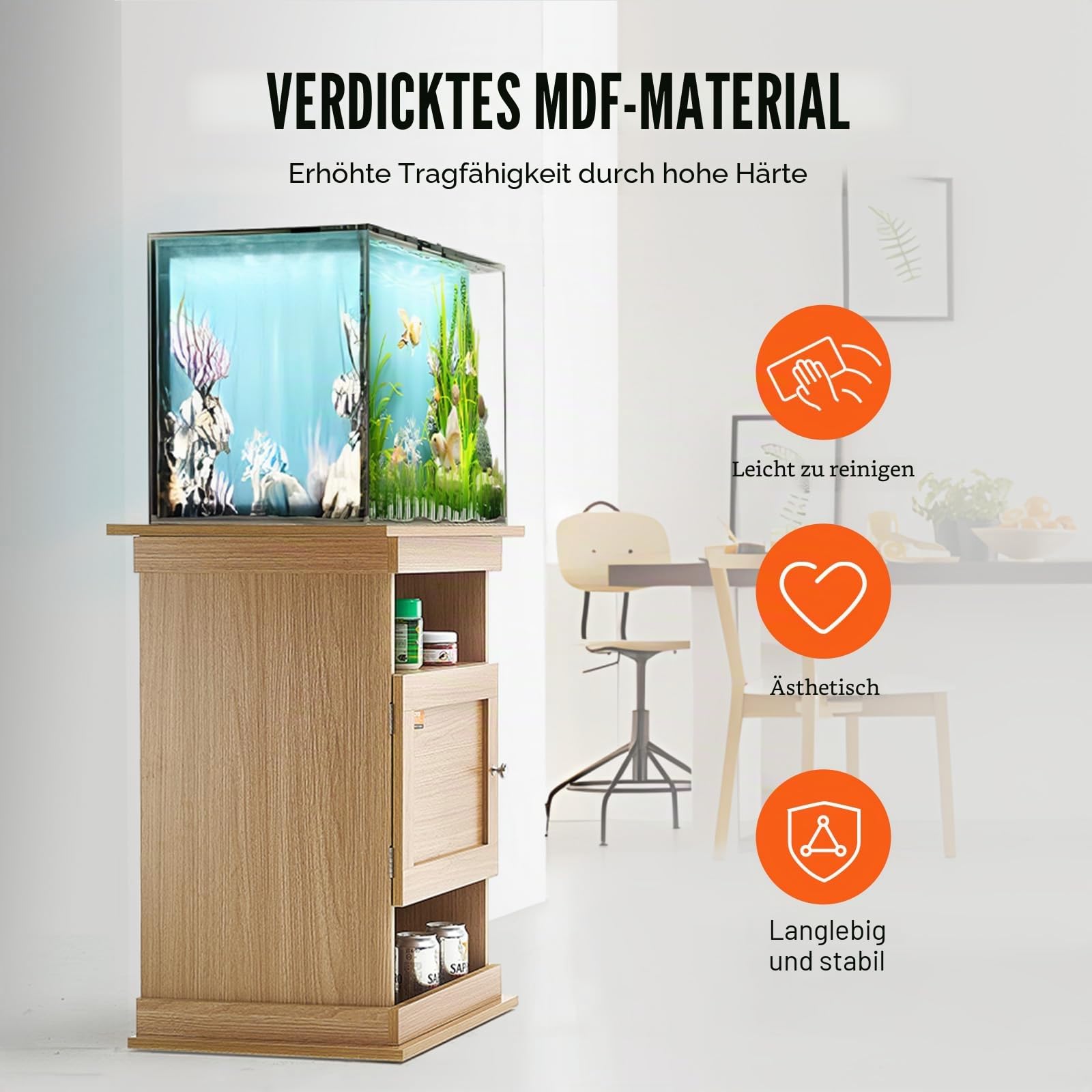 VEVOR Aquariumständer, 20 Gallonen Fischtankständer, 64 x 40 x 72 cm MDF Schildkrötentankständer, 76 kg Tragkraft, Reptilientankständer mit Aufbewahrung, Schrank und Hardware-Kit, Lindenholzfarbe