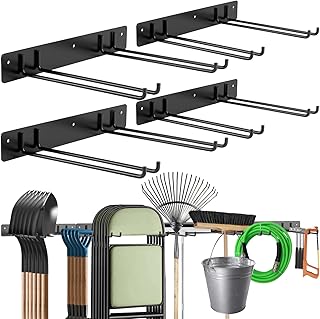 Sinoer Tool Organizer Wandhalterung, Garage-Aufbewahrungslösung, klappbarer Stuhlbeinhaufen, Gartengeräteaufbewahrungshaken, verlängerte Version, rostfrei, Tragfähigkeit 240 Pfund- 4-teiliges Set