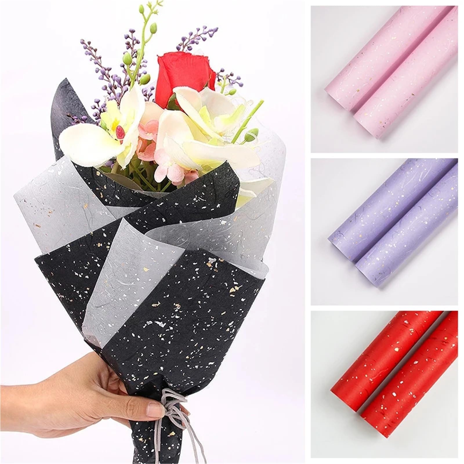 Carta Regalo Gold Silver Shiny Waterproof Flower Wrapping Papers Gift Craft Packing(6)