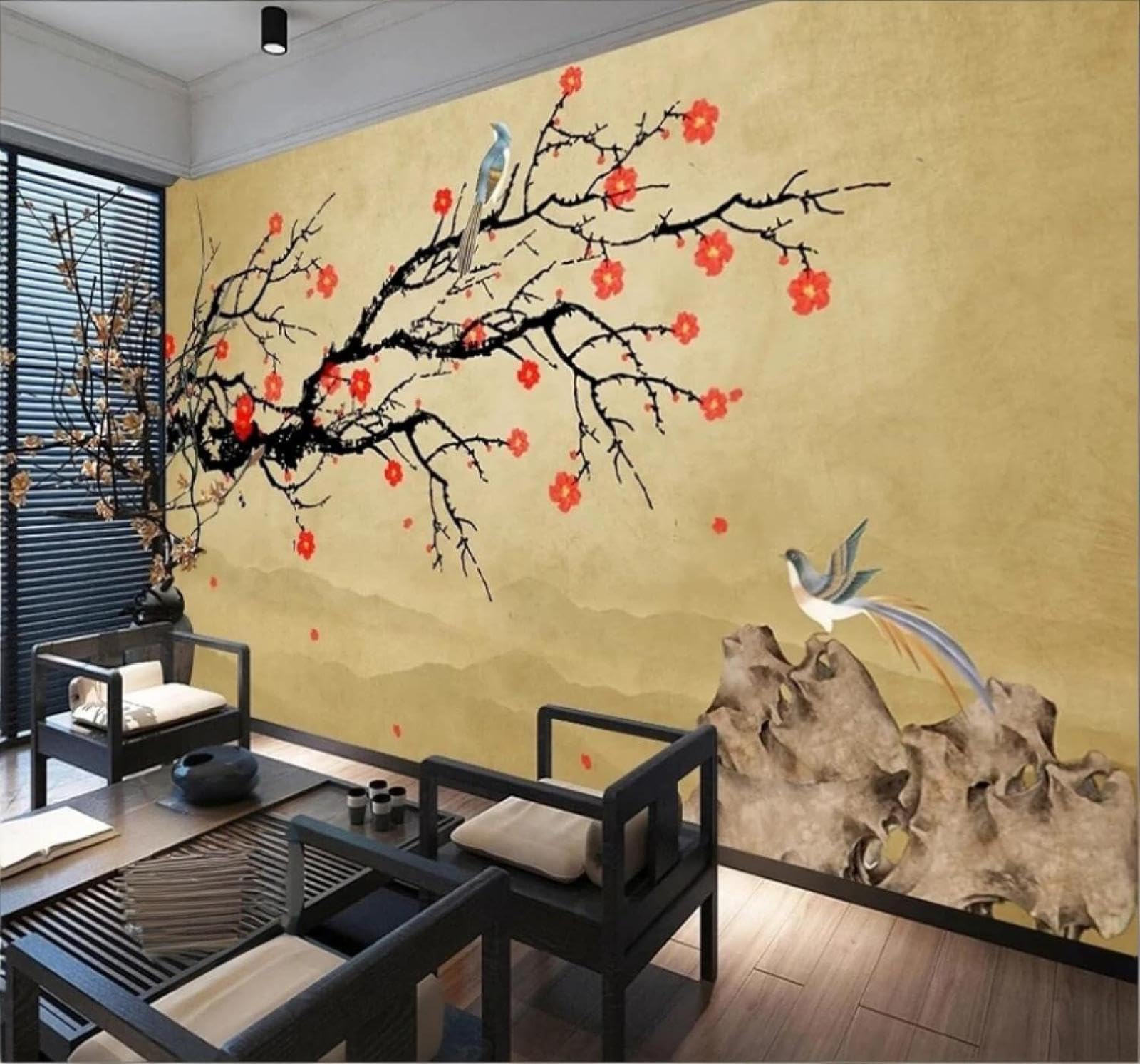 XLMING Vintage Ink Landscape Plum Blossoms Birds 3D Wallpaper Luxury Home Dining Decor Paste Sofa Living Room The Wall for Bedroom Mural-400cm×280cm