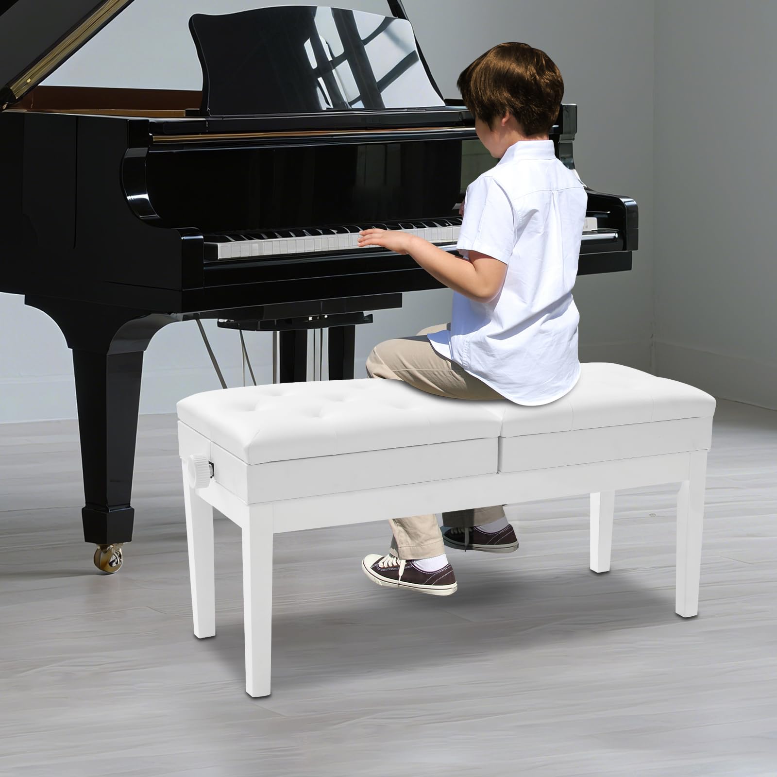 2-Sitzer-Design Höhenverstellbar Klavierhocker Klavierbank Höhenverstellbar Klavierstuhl Keyboard Bank E Piano Bench Ständer Weich gepolsterte Sitzfläche für Lehrer & Schüler, Duo-Auftritte