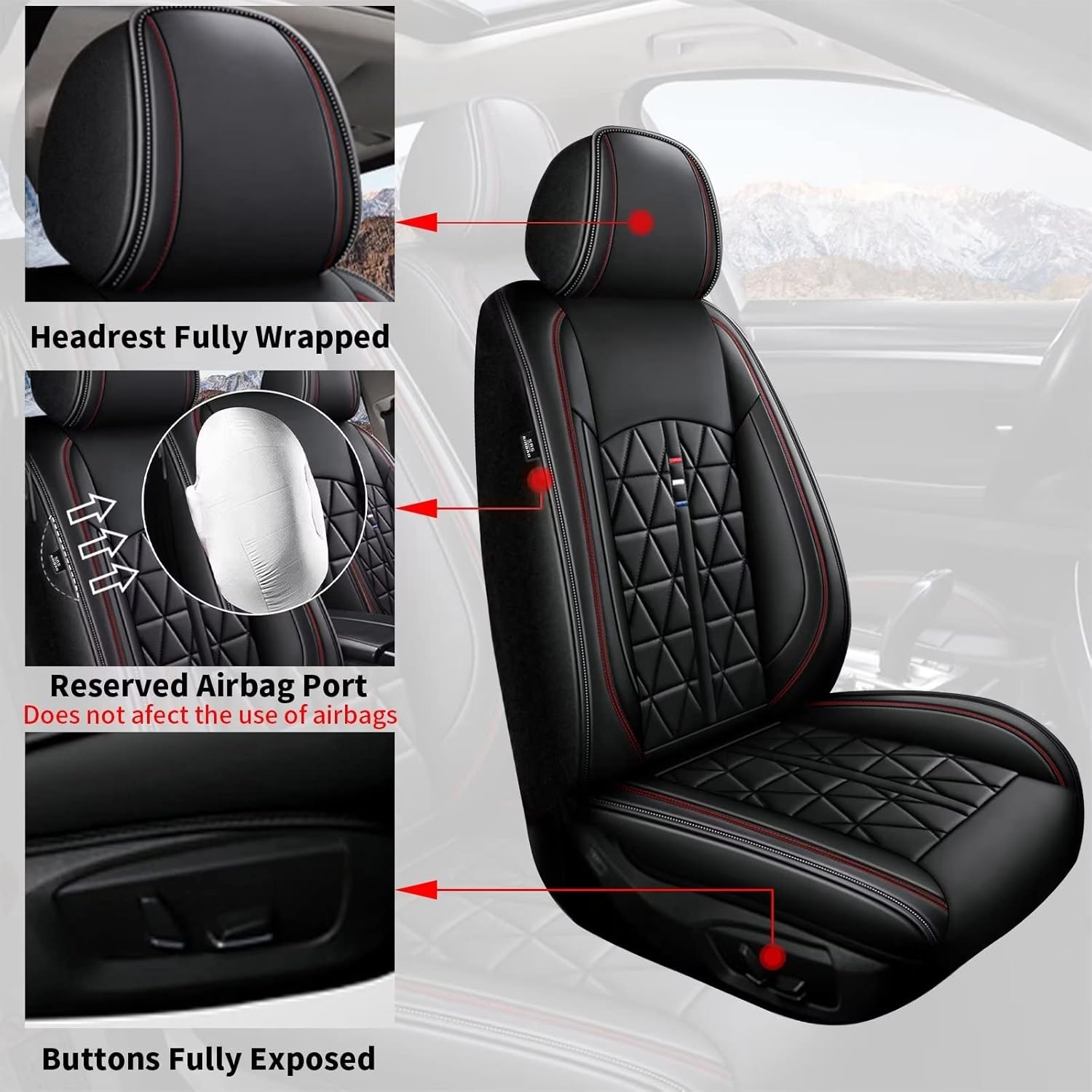 Car Seat Covers Full Set Fit for Kia Sportage 2009-2023 2024 2025 Faux Leather Waterproof Seat Covers Automotive Cushion Protector Compatible Airbag (5 Seats & Black)