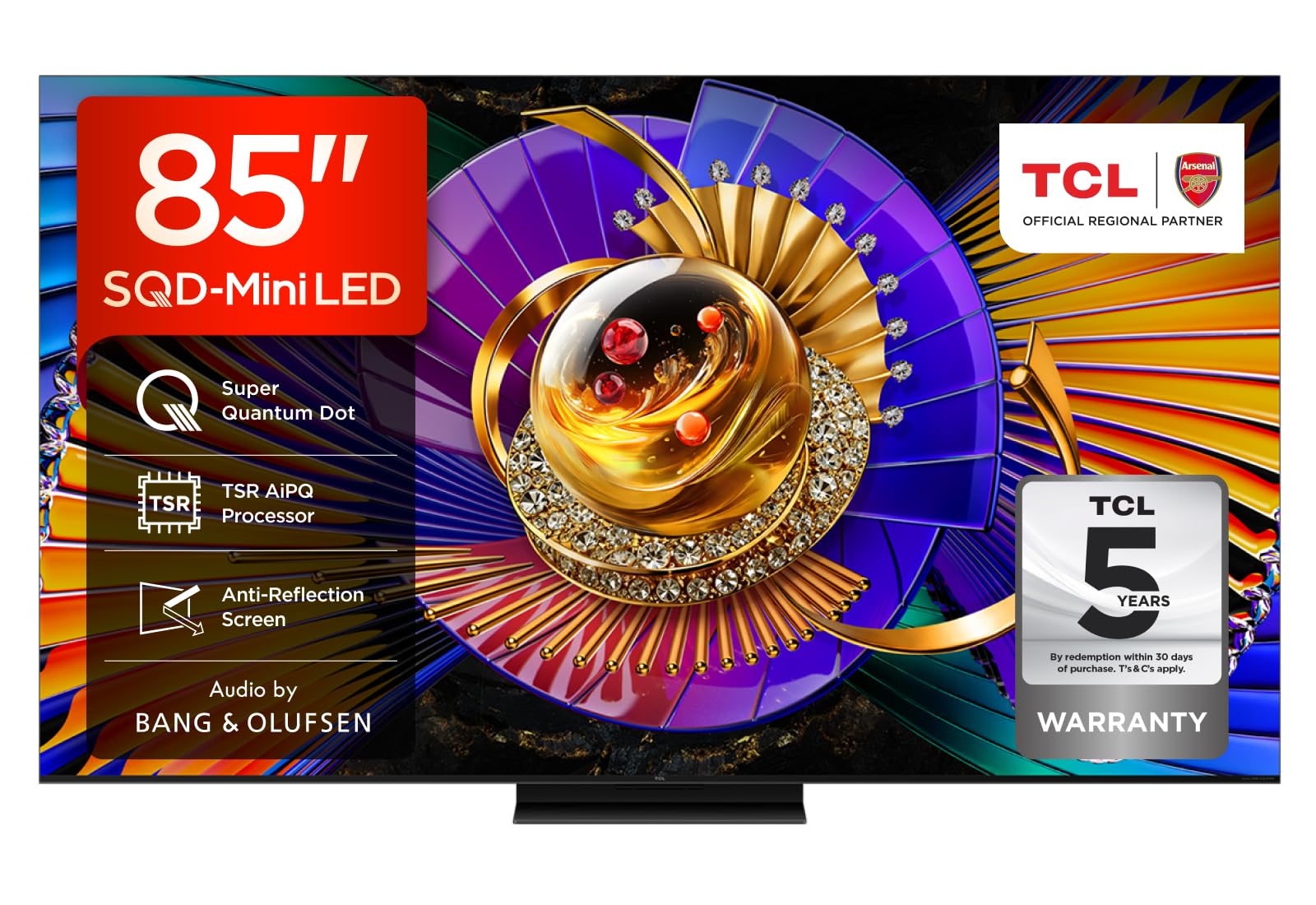 TCL 85C7L-UK 85 Inch SQD-Mini LED TV, 4K HDR 3000 nits and 1,624 dimming zones, Google TV, Dolby Vision & Atmos, Audio by Bang & Olufsen, 144Hz, Apple AirPlay 2 & Alexa (2026 New Model)