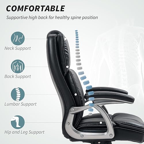 Miniatura 4 de HOMCOM Silla de oficina ejecutiva con función de inclinación, silla de escritorio de cuero sintético con respaldo alto, silla giratoria para