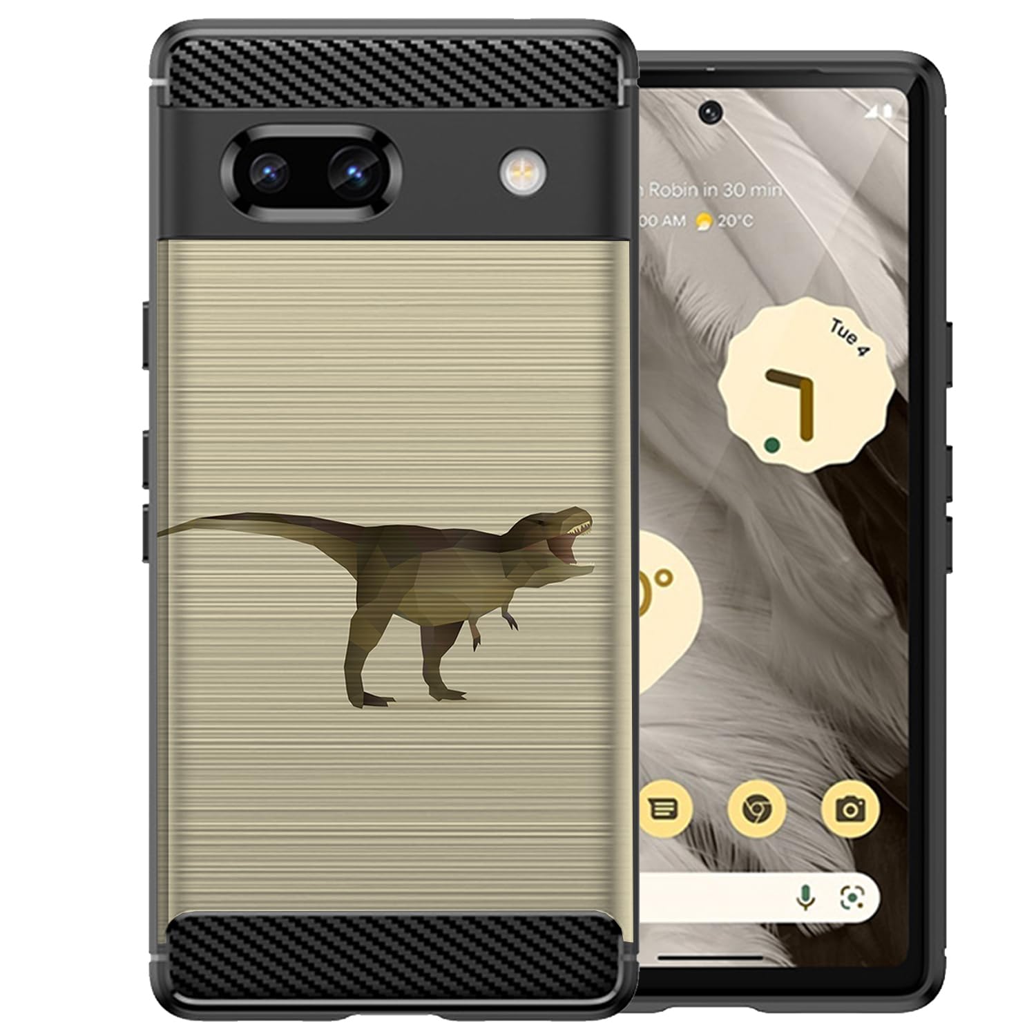 CasesOnDeck Case Compatible with Google Pixel 7A (2023) / Pixel 7A Case -Flexible and Durable Shock Absorption with Carbon Fiber Accents and Designs (T-Rex)