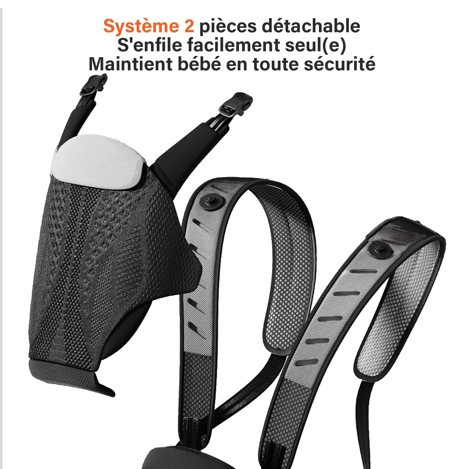 Porte-Bébé Ergonomique avec Siège de Hanche, 4D Respirante, Système 2-en-1 Multi-Positions, Confortable et Réglable, Noir