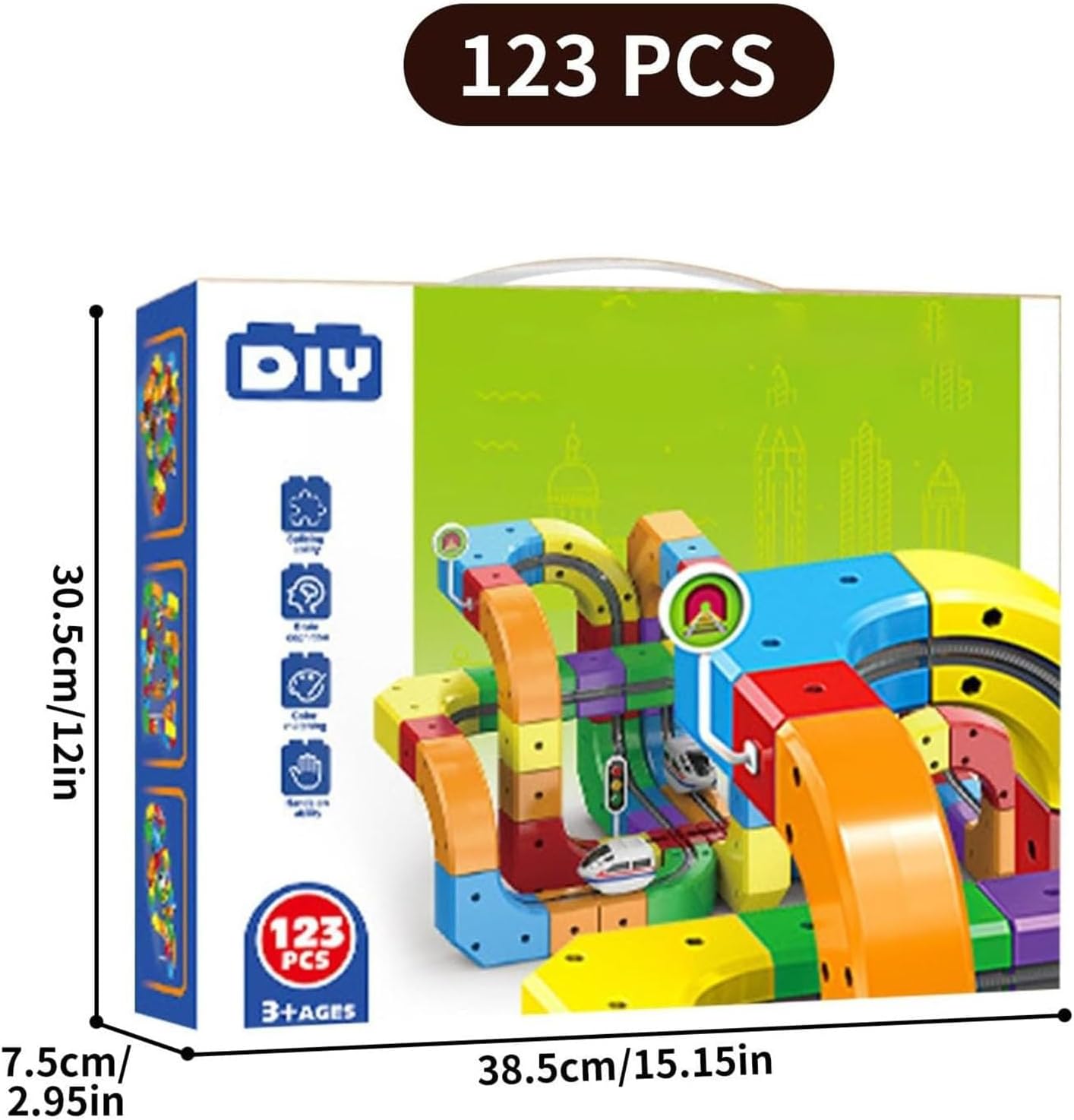 Track Fusion Magic Rail Cube Electric Train Set with Motorized Train, Built-in 3D Layouts Gravity Defier, DIY Modular Track Track for Building Creative Track (123pcs)