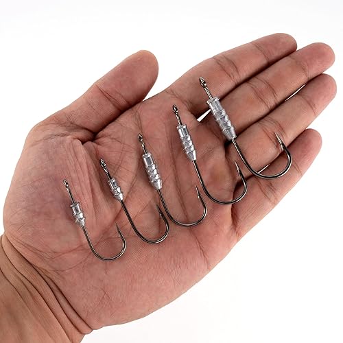 Miniatura 8 de Dr.Fish Paquete de 20 ganchos de gusano con peso de pesca, anzuelo de natación con peso, ganchos de gusano para lubina, inserto de peso para uñas,