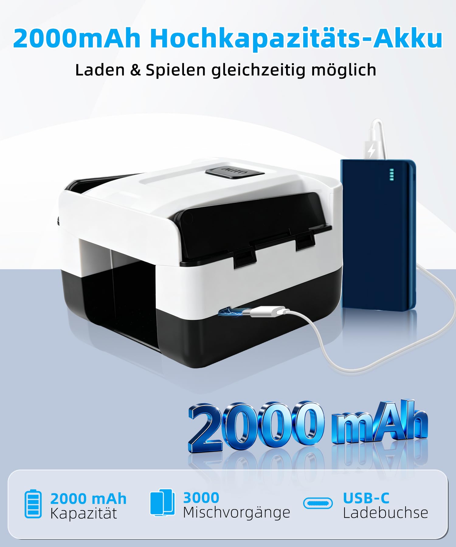 Sentoo Mélangeur de cartes silencieux et rechargeable pour 2 jeux de cartes, 2000 mAh, mélangeur électrique automatique pour jeux de cartes, Texas Hold'em, poker, jeux de cartes à domicile, Blackjack