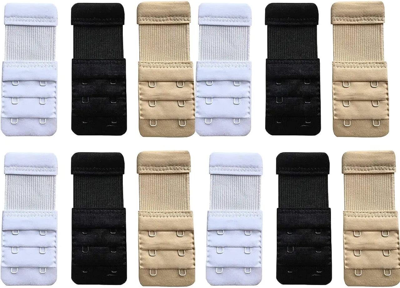 Bra Extender 2 Hook, White, Black and Beige, Elastic Band Extension, Pack of 12-image-47