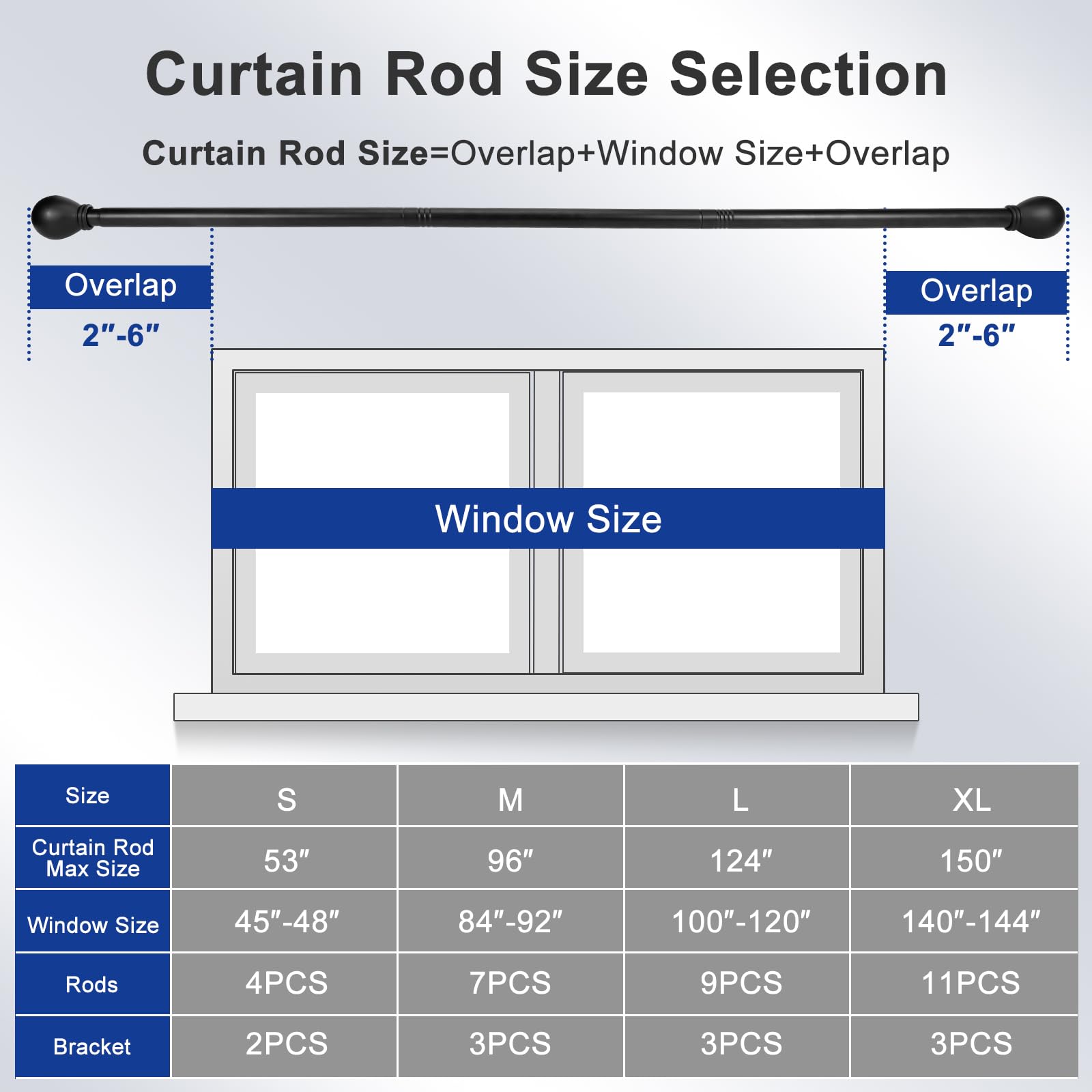 Black Curtain Rods - 48-84 Inch, Heavy Duty -6