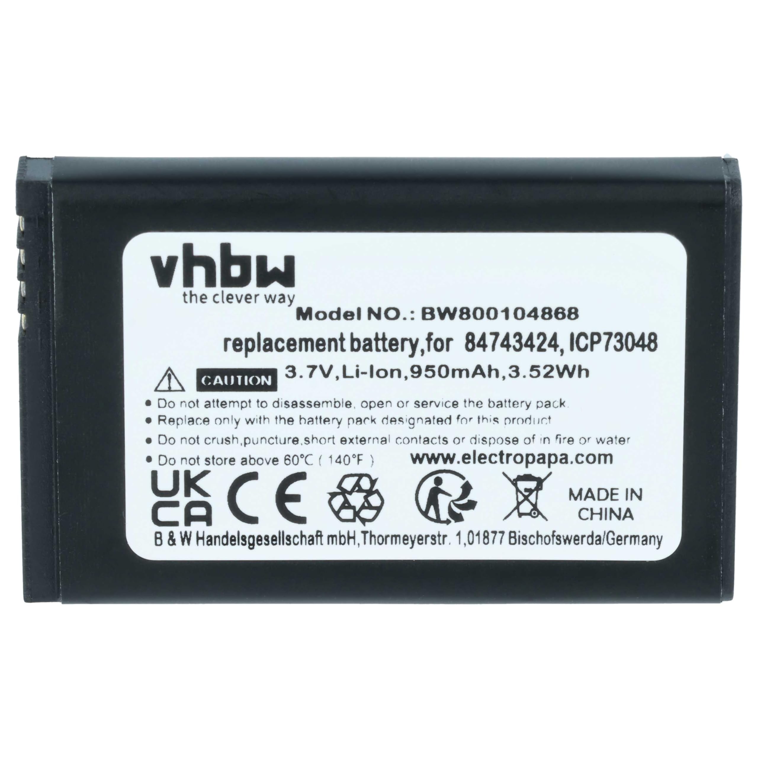 vhbw 5X batería reemplaza Polycom/Spectralink 84743424, 84743428, ICP73048 para teléfono Fijo o inalámbrico (950 mAh, 3,7 V, Li-Ion)