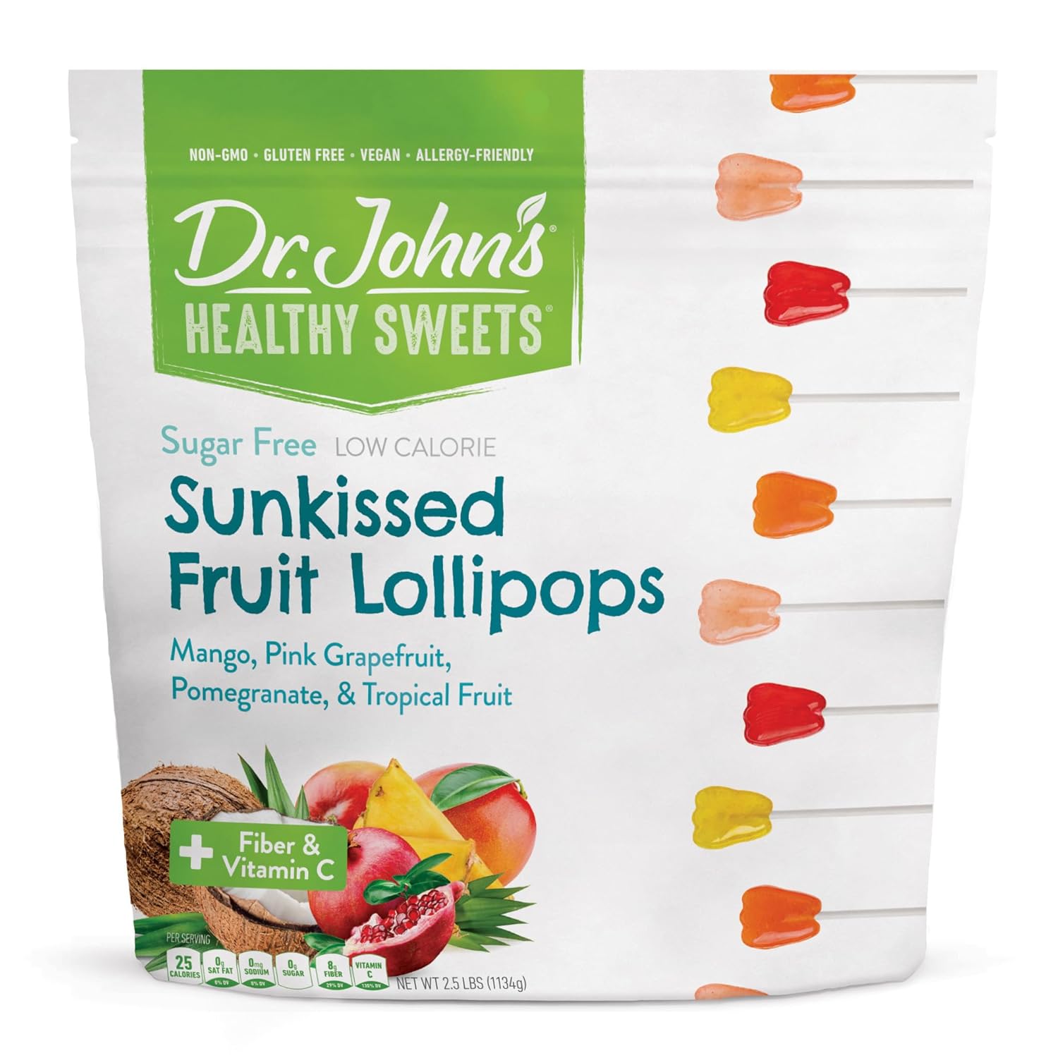 Dr. John’s Sugar Free Candy, Healthy Lollipops with Zero Sugar, Low Calorie Snacks, Keto Friendly Hard Candy Sweets, Sunkissed Fruit Tooth, 150 Count, 2.5 LB