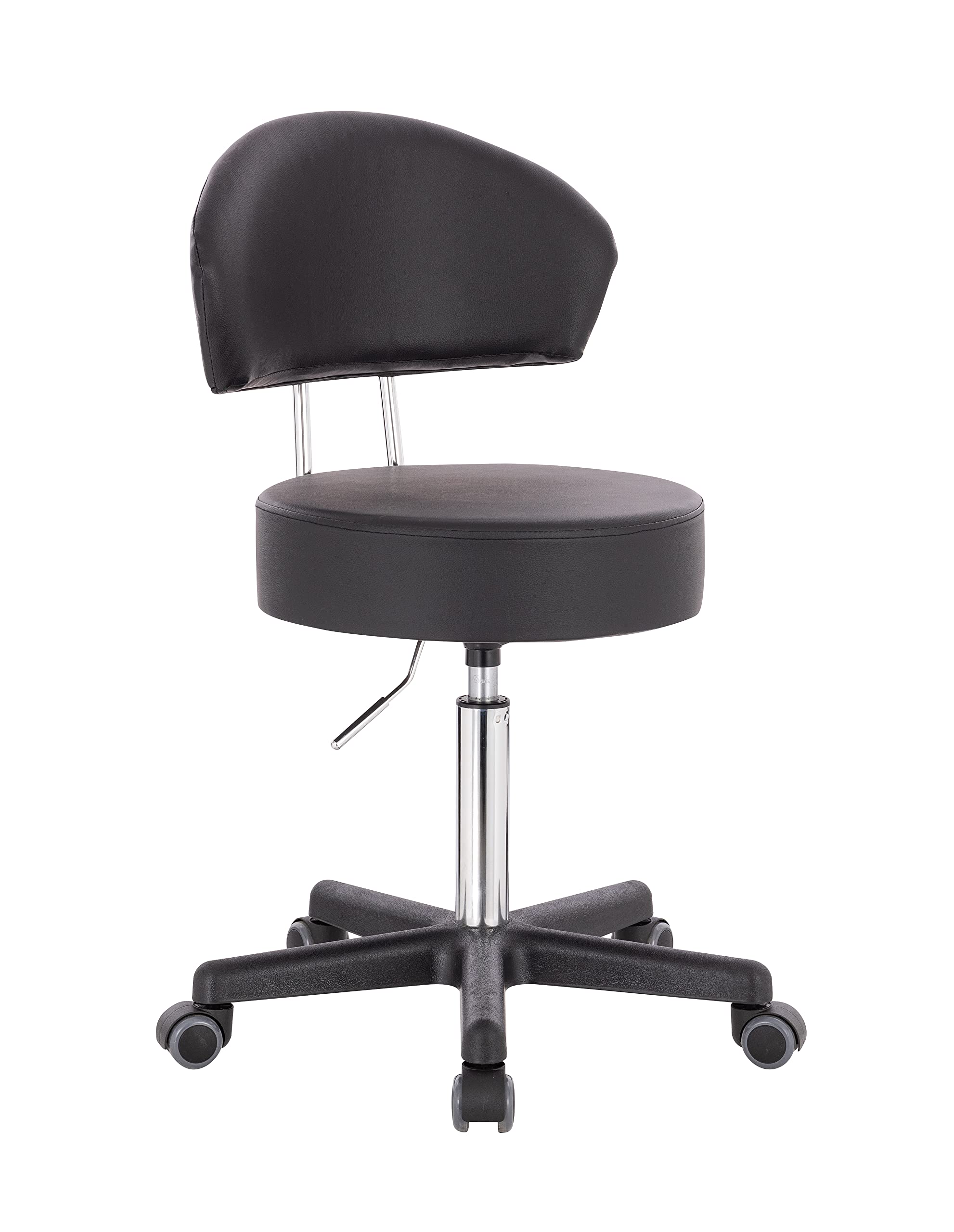XL Profi Rollhocker, Lehne, Sitz 40cm breit & bis 70cm hoch, Schwarz | 1stuff-Qualität vom Fachhändler, Studiohocker höhenverstellbar, Drehhocker 360°, Set mit Lehne, große Sitzfläche, PU-Rollen