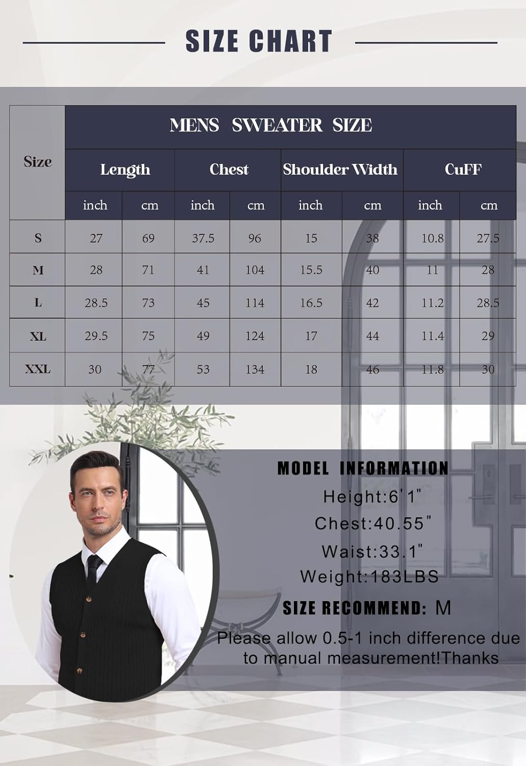 YTD Men's Sleeveless Sweater Vest V-Neck Casual Cable Knit Button Down Cardigan Vest - Image 6