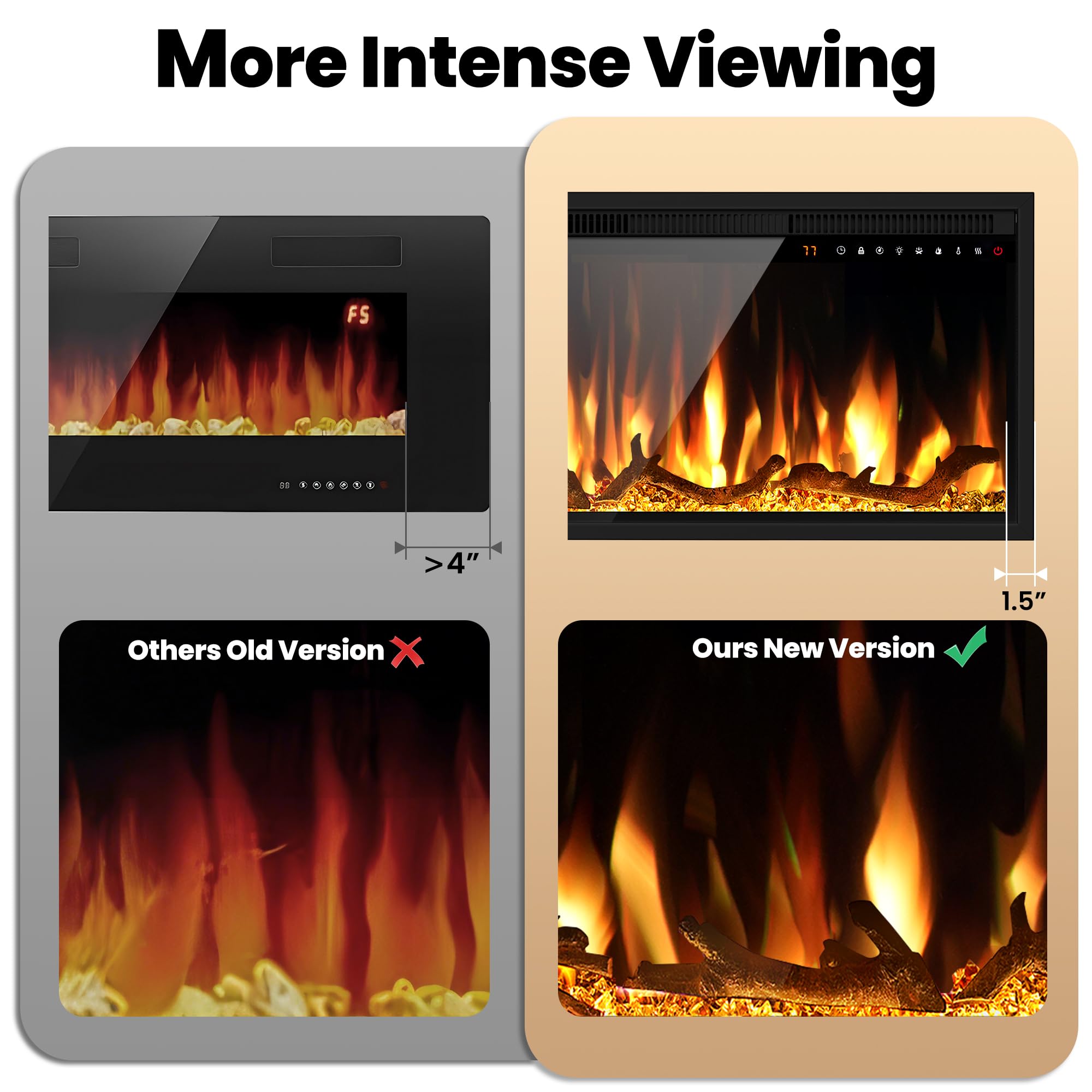 Riseon 42 Inch Electric Fireplace Heater, Recessed in-Wall and Wall-Mounted Linear Heater Fireplace,13 Adjustable Flame Color and 5 Brightness,Touch Screen & Remote Control,1500/750W, Black