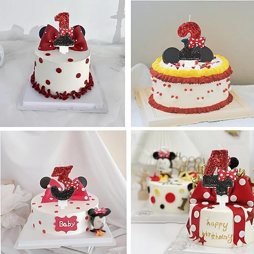 Miniatura 5 de Vela de cumpleaños número 2, velas de número de lentejuelas rojas y negras con lazo rojo de la segunda vela de purpurina