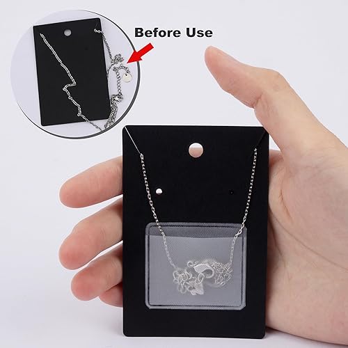 Miniatura 4 de Temlum 100 tarjetas de exhibición de joyas con 100 bolsas adhesivas y bolsas transparentes, soportes para tarjetas de collar y aretes para vender