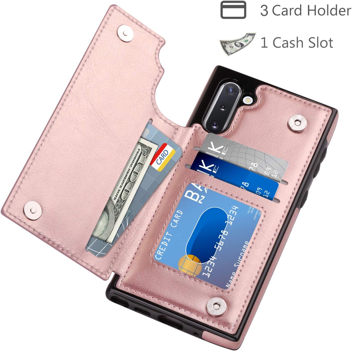 HianDier Wallet Case for Galaxy Note 10 Slim Protective Case with Credit Card Slot Holder Flip Folio Soft PU Leather Magnetic Closure Cover for 2019 Samsung Galaxy Note 10, Rose Gold