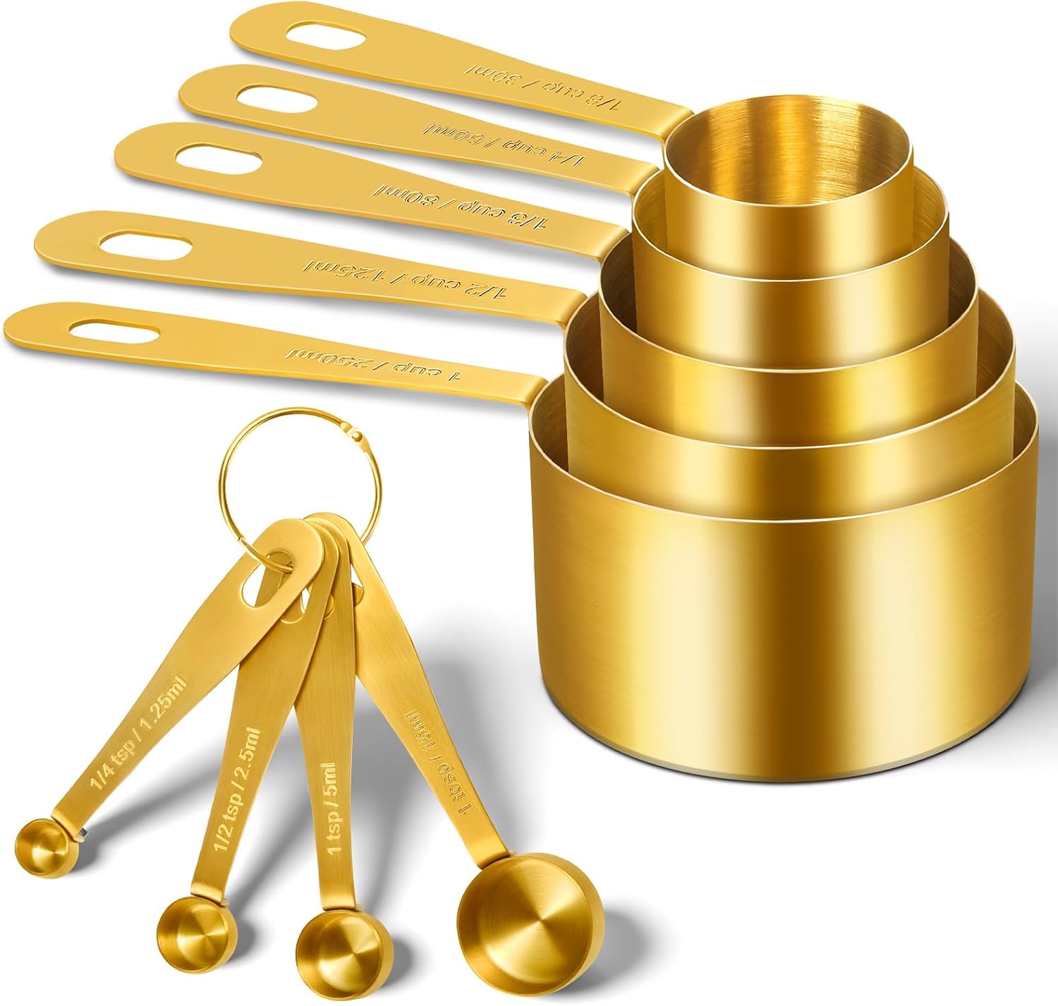 Gold Measuring Cups and Spoons, Set of 13, Including 8 Dual Sided Magnetic Measuring Spoons set with Leveler, 5 Measuring Cups, Stainless Steel Kitchen Gadgets for Liquid & Dry Ingredients