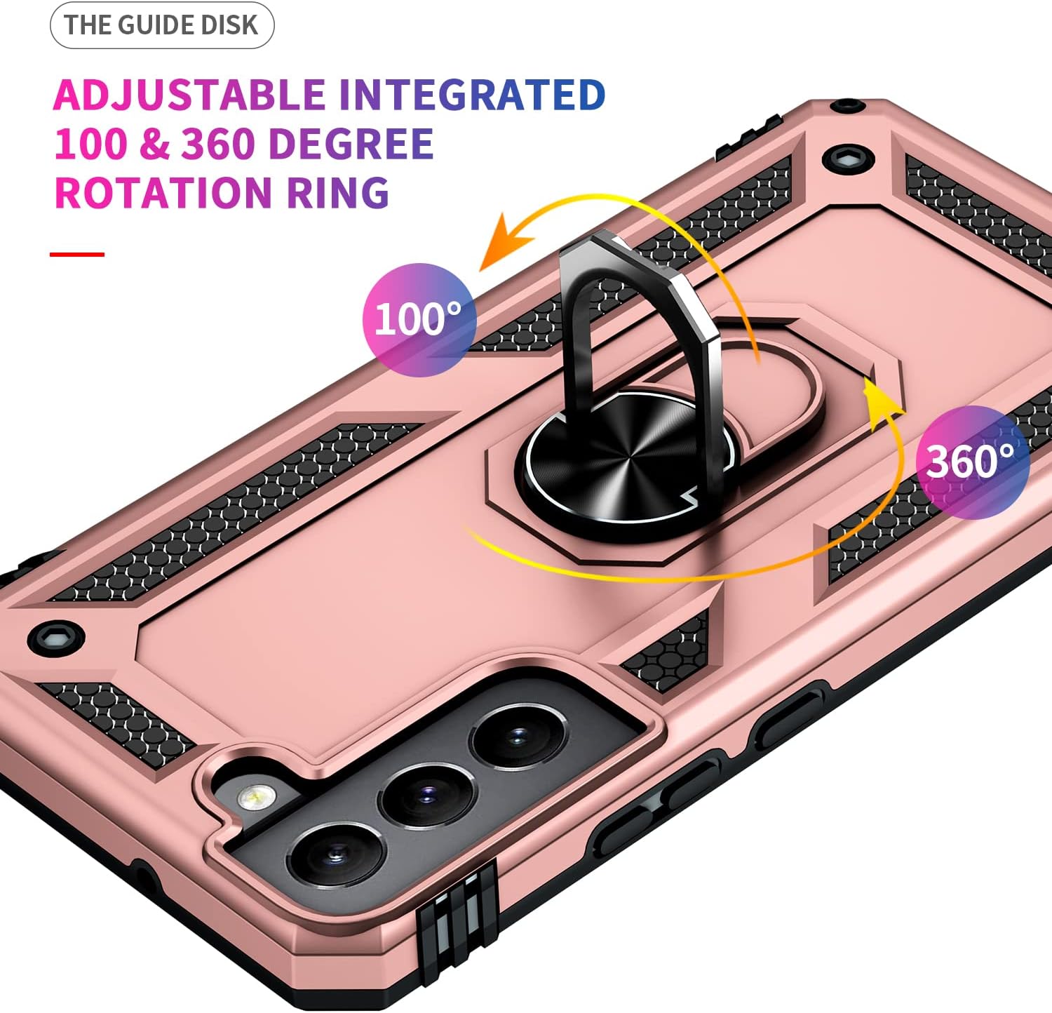 Dionsibei Military Grade Drop Impact for Samsung Galaxy S22 Case 5G 360 Metal Rotating Ring Kickstand Holder Armor Heavy Duty Shockproof for Galaxy S22 Phone Case (Rose Gold) image 5