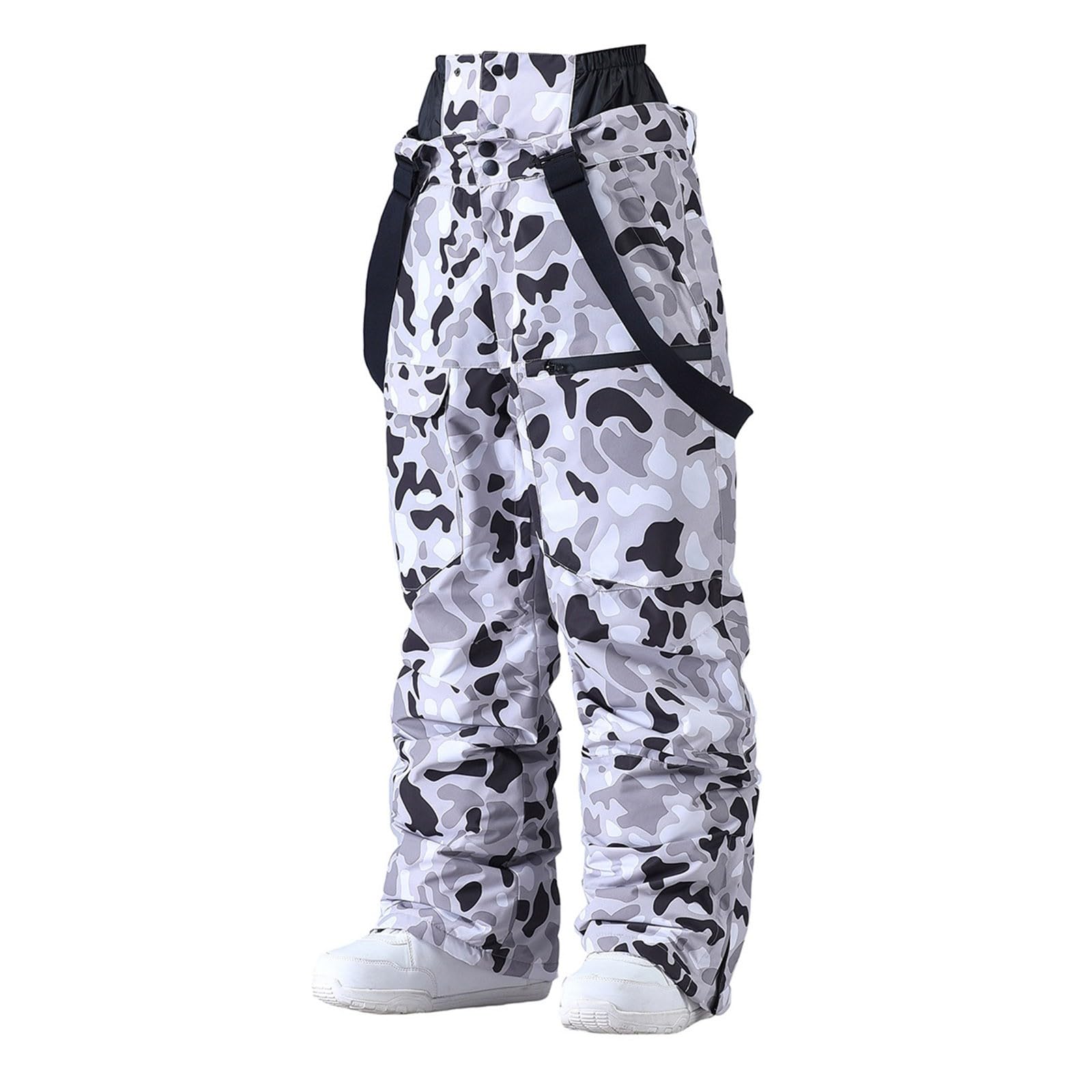 Générique Pantaloni da sci impermeabili da uomo pantaloni caldi per snowboard e sci alpino, resistenti pantaloni con motivo mimetico, protezione termica per tempo freddo, tuta pratica, grigio, L