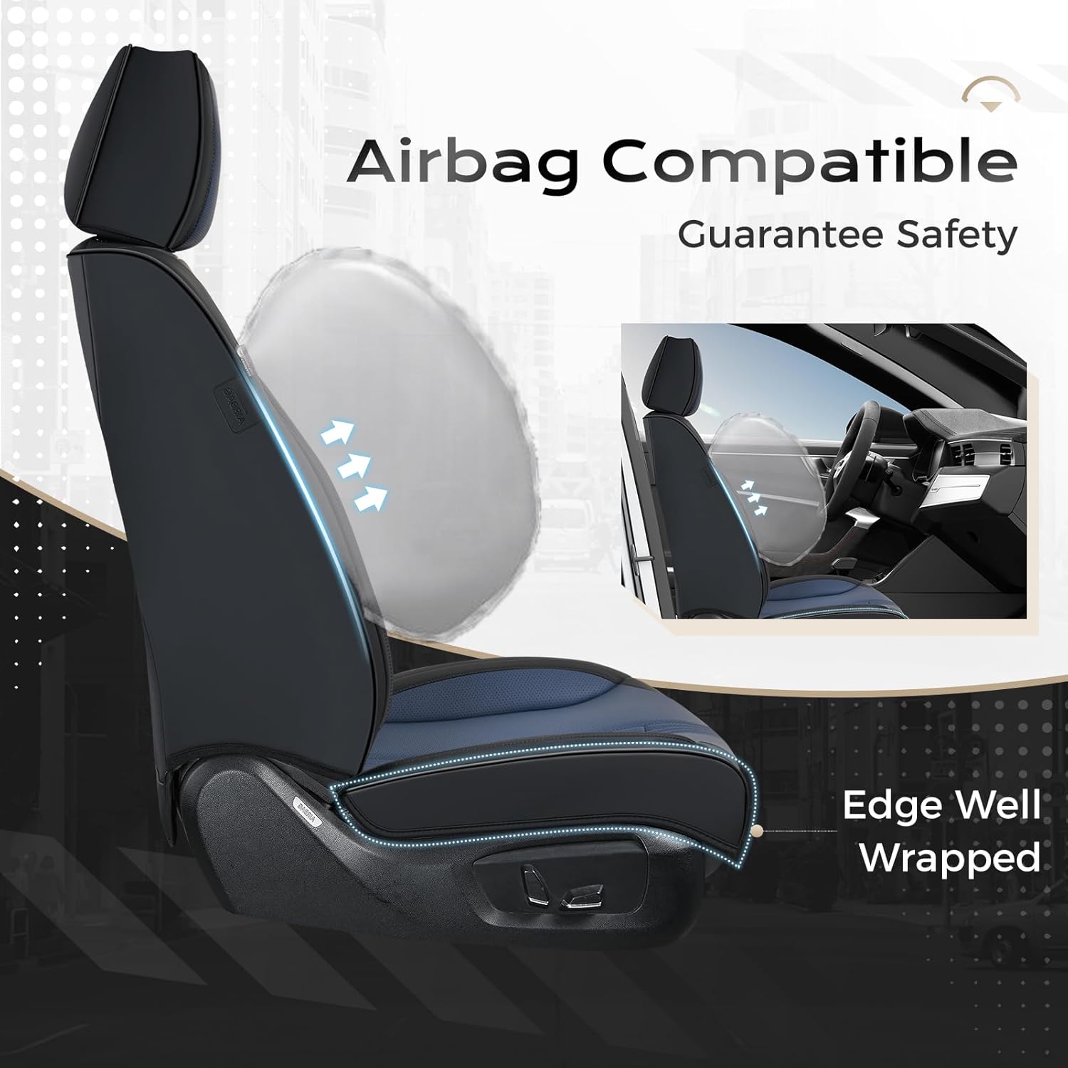Coverado Car Seat Covers with Lumbar Support, Front Covers for Cars, Universal Automotive Seat Cover, Waterproof, Leather Car Seat Cushion, Interior Seat Protectors for Most Cars