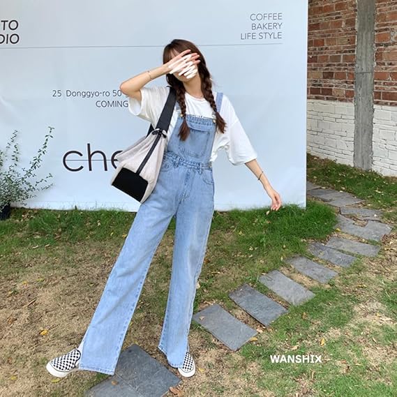 Amazon | [WANSHIX] デニム サロペット ロングパンツ