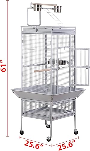 Miniatura 6 de SUPER DEAL PRO - Jaula grande para pájaros 2 en 1 de 61 pulgadas con soporte rodante, loro chinchilla, jaula, guacamayo, cacatúa, casa para Blanco
