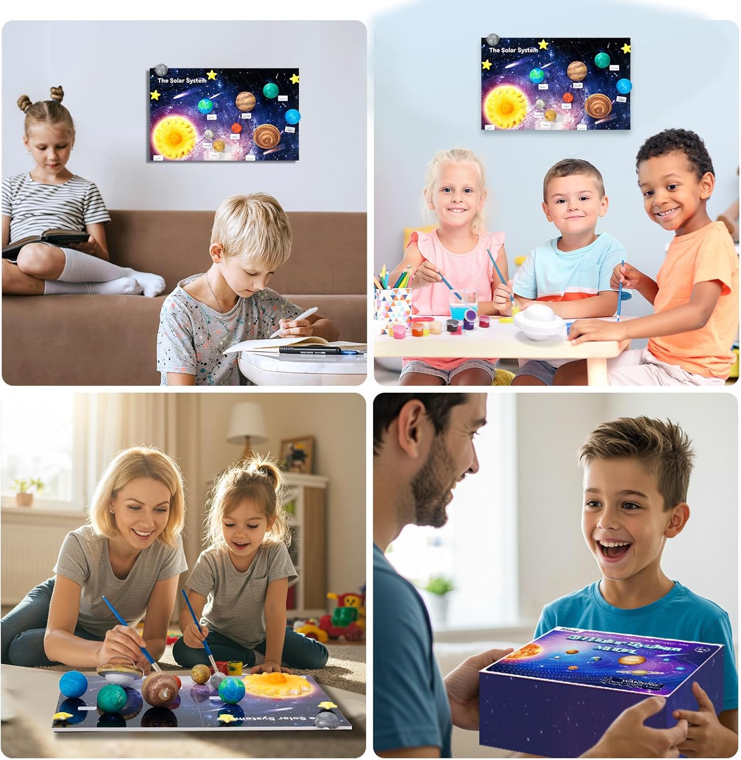 Pllieay Solar System Model Kit, 3D Solar System Kit with Display Board, 17 Foam Balls, 12 Color Pigments, Brushes, Palette, DIY Planets Model Toy for Kids School Science Projects
