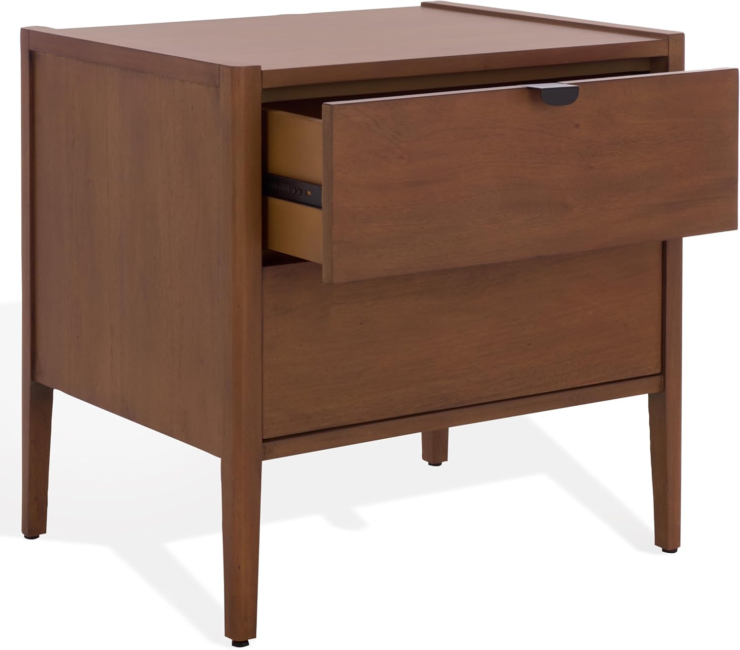 SAFAVIEH Couture Collection - Mayalyn Walnut & Black Wood 2 Drawer Nightstand, Modern Bedside Table with Storage, Fully Assembled Bedroom Furniture (SFV7722A)