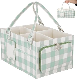 Diaper Caddy Organizer, Nursery Storage Basket with Side Pockets & Dividers | Baby Girl and Boy Essentials Gift with Handle for Baby Shower, Car Organizer, Nursery Organizer (Green)