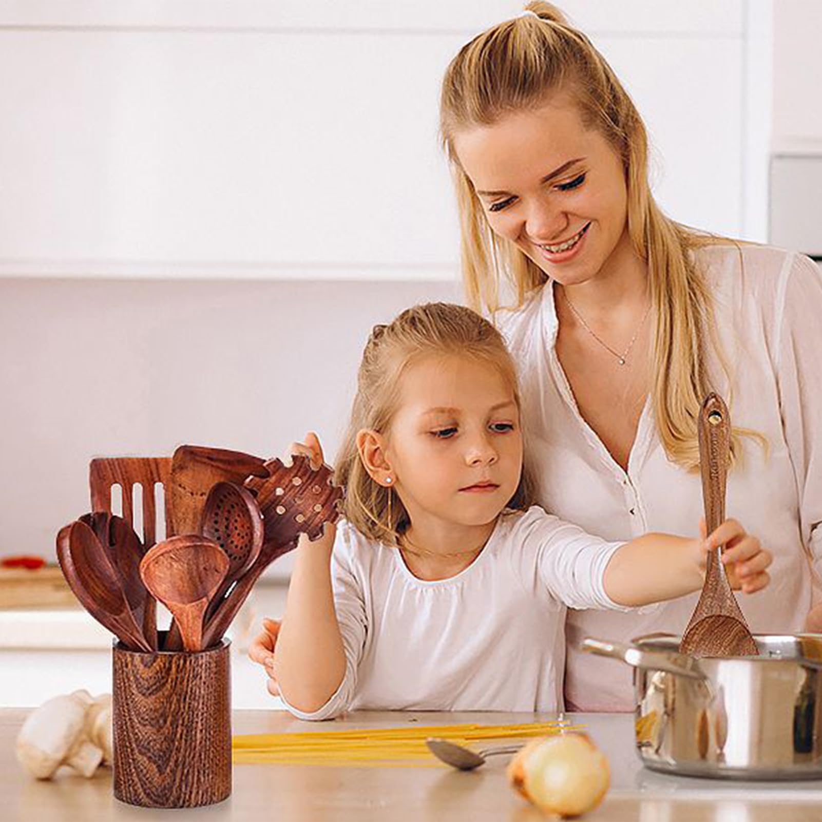 Zestaw Przyborów Kuchennych 8 Sztuk Łyżek I Łopatek Odpornych Na Wysokie | Zestaw Akcesoriów Kuchennych Z Drewna do Wnętrz i na Zewnątrz Grillowania Spotkań Podróży Przyjęć Przygotowan