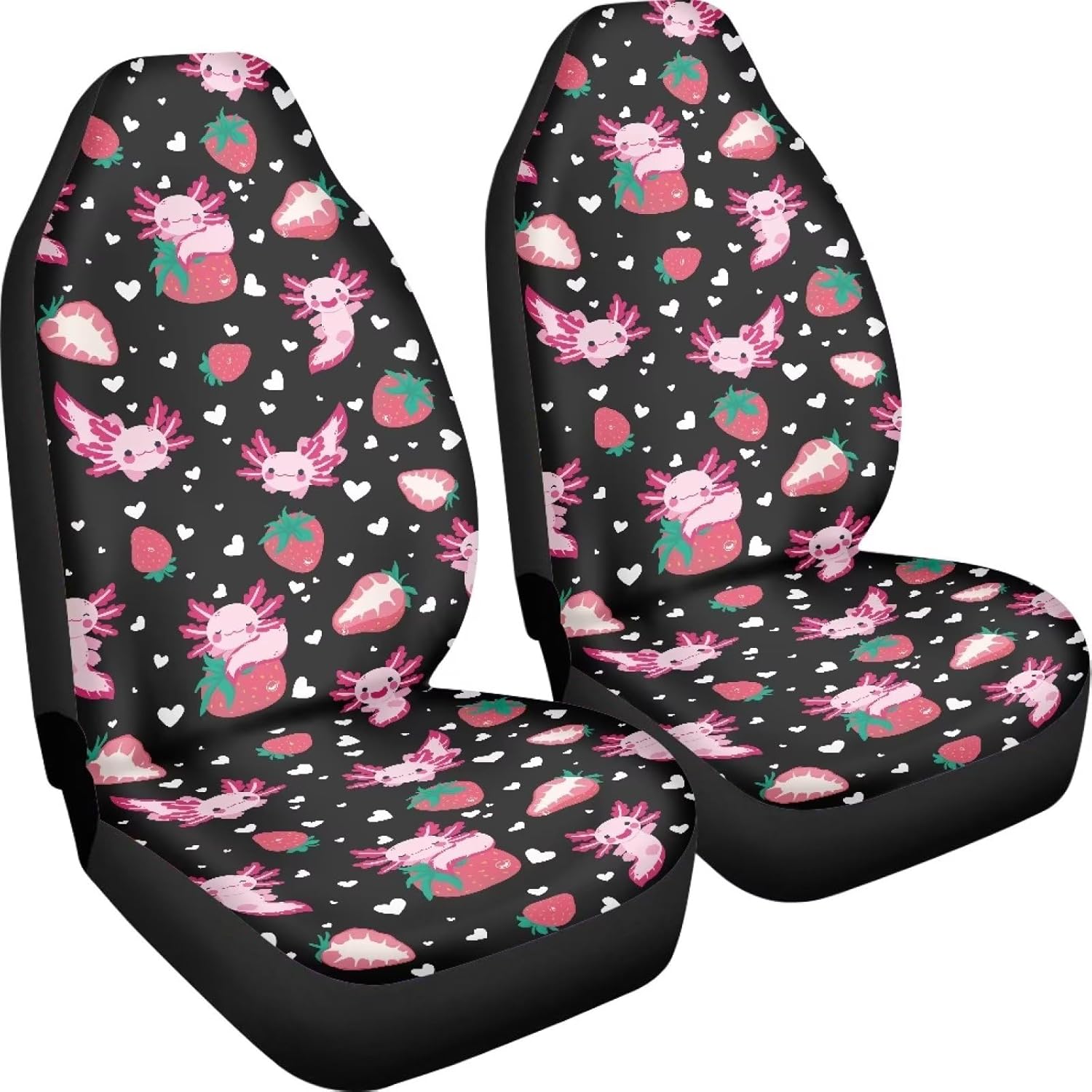 Xoenoiee Axolotl Strawberry Heart Print Universal Car Seat Protector with Polyester Fabric Car Seat Cover with Fixed Hook Suitable for Small Cars, Trucks, and Vans